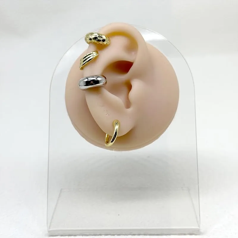 Women's Gold Plated Brass Triple Band Twisted Ear Cuffs, Clip-On Design