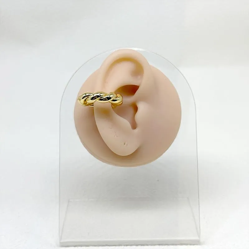 Women's Gold Plated Brass Triple Band Twisted Ear Cuffs, Clip-On Design