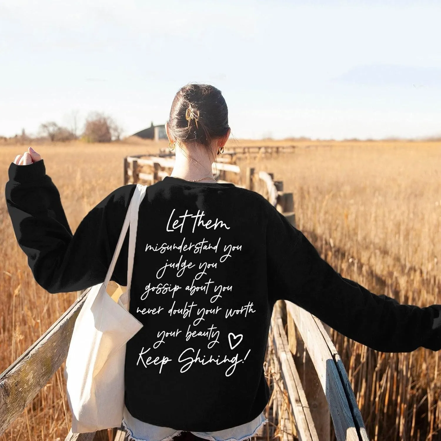Womens Sweatshirts Casual Crew Neck Long Sleeve Pullover Tops Fashion 2024 Letter Print Oversized Hoodie Fall Clothes