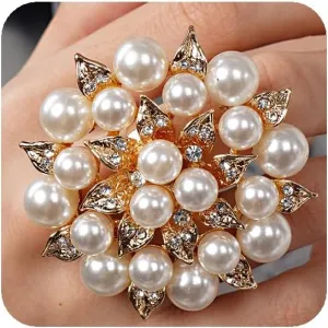 YERTTER Vintage Pearl Ring Rhinestone Crystal Ring Flower Chic Crystal Fahion Costume 1920s Hand Accessories Gift for Women