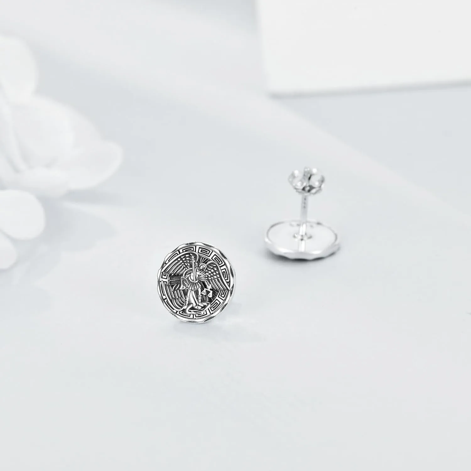 YFN Saint Michael Earrings Sterling Silver Religious Protector Earrings St Michael Archangel Jewelry Gifts for Women Men