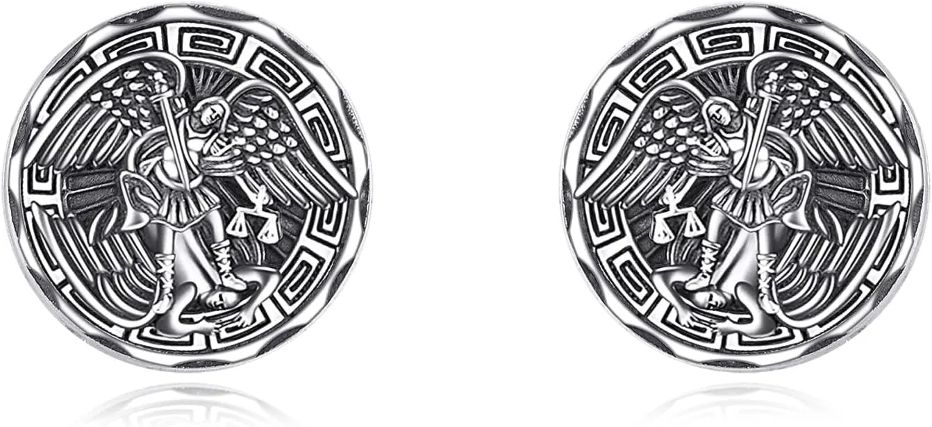 YFN Saint Michael Earrings Sterling Silver Religious Protector Earrings St Michael Archangel Jewelry Gifts for Women Men