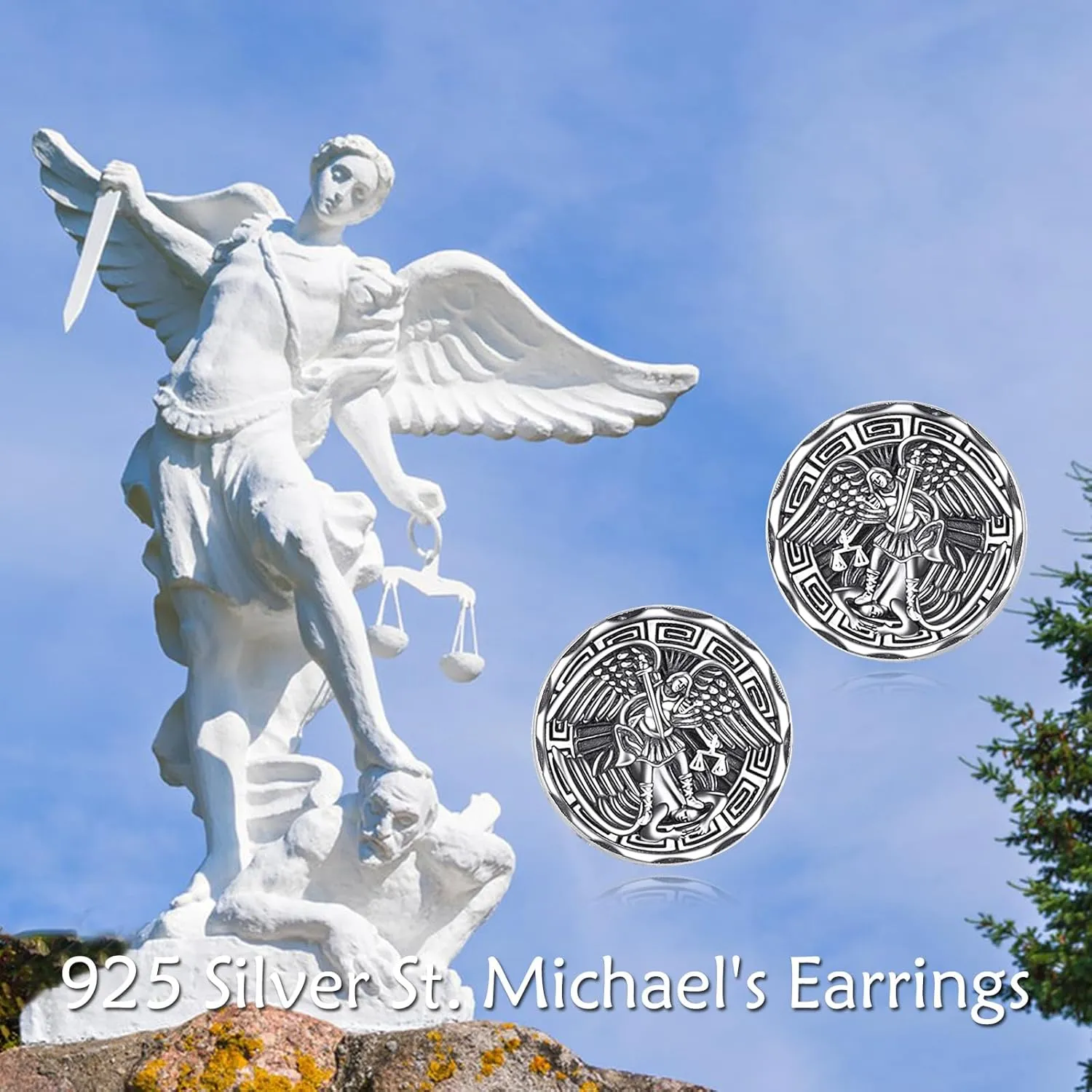 YFN Saint Michael Earrings Sterling Silver Religious Protector Earrings St Michael Archangel Jewelry Gifts for Women Men