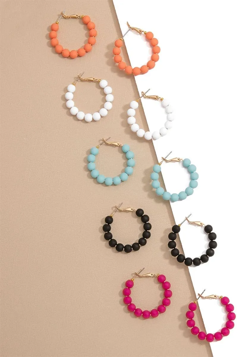 ZENZII Beaded Hoop Fashion Earrings Bohemian Circle Round Bead Earrings Chic Dangle Earrings for Women Girls