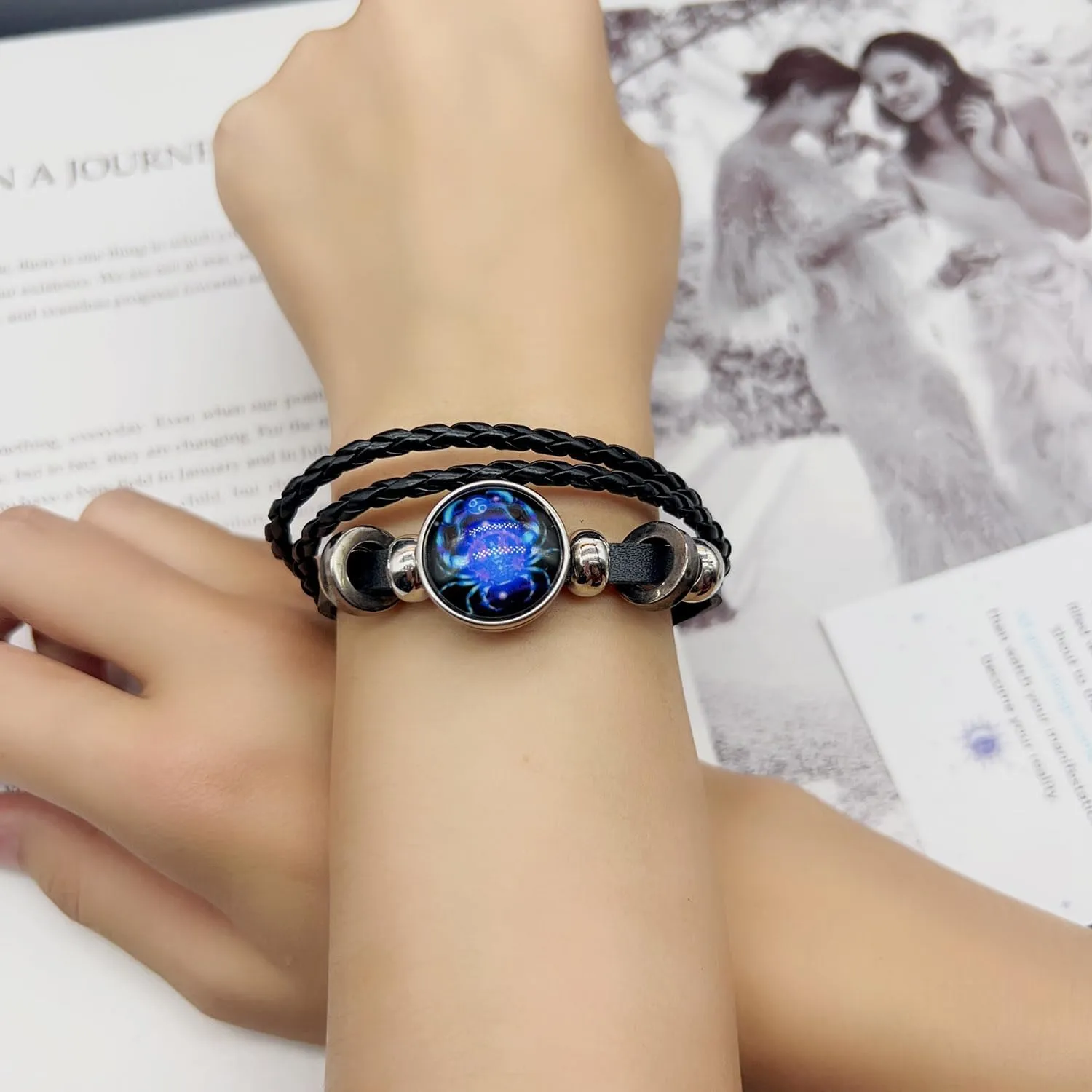 Zodiac Signs Spirit Bracelet, 12 Constellation Handmade Bead Woven Multilayer Adjustable Leather Bracelet Jewelry Accessories for Constellation Lover