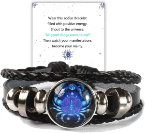 Zodiac Signs Spirit Bracelet, 12 Constellation Handmade Bead Woven Multilayer Adjustable Leather Bracelet Jewelry Accessories for Constellation Lover